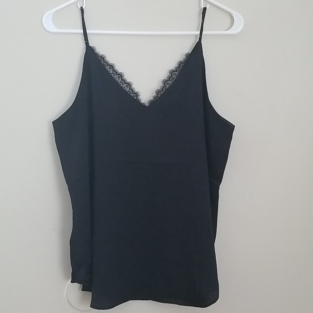 EXPRESS Black V-Neck Lace Trimmed Cami Tank
